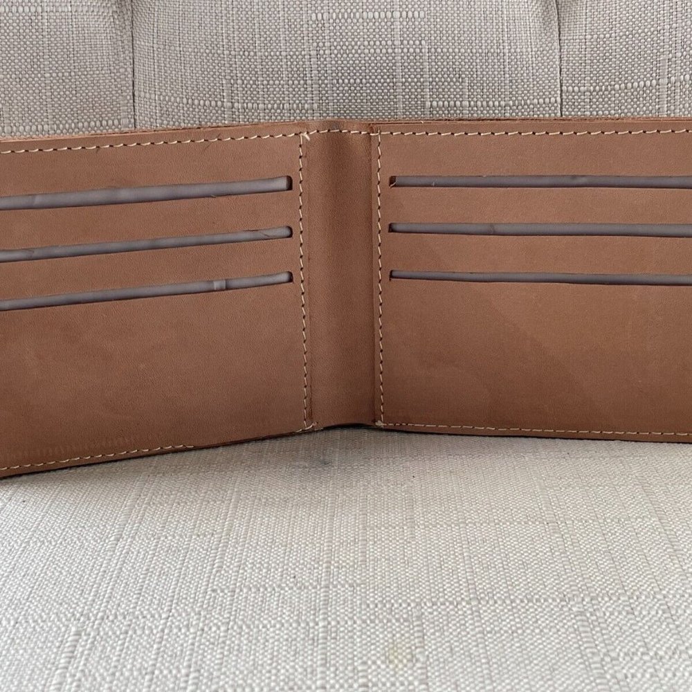 Slim Billfold Handmade All genuine Leather Bifold Wallet Tan Cardholder
